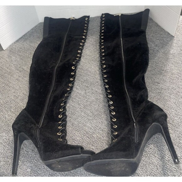 Dollhouse Thigh High Boots Black High Block Heel Dressy Tall Sock Boot Size 8.5 - Picture 4 of 15